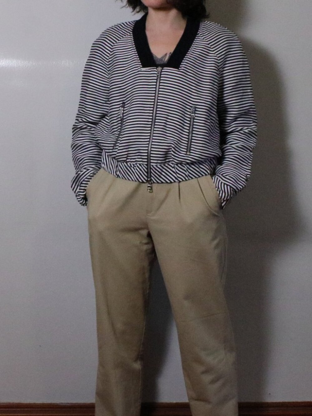Armani Exchange Black & White Striped Bomber XS